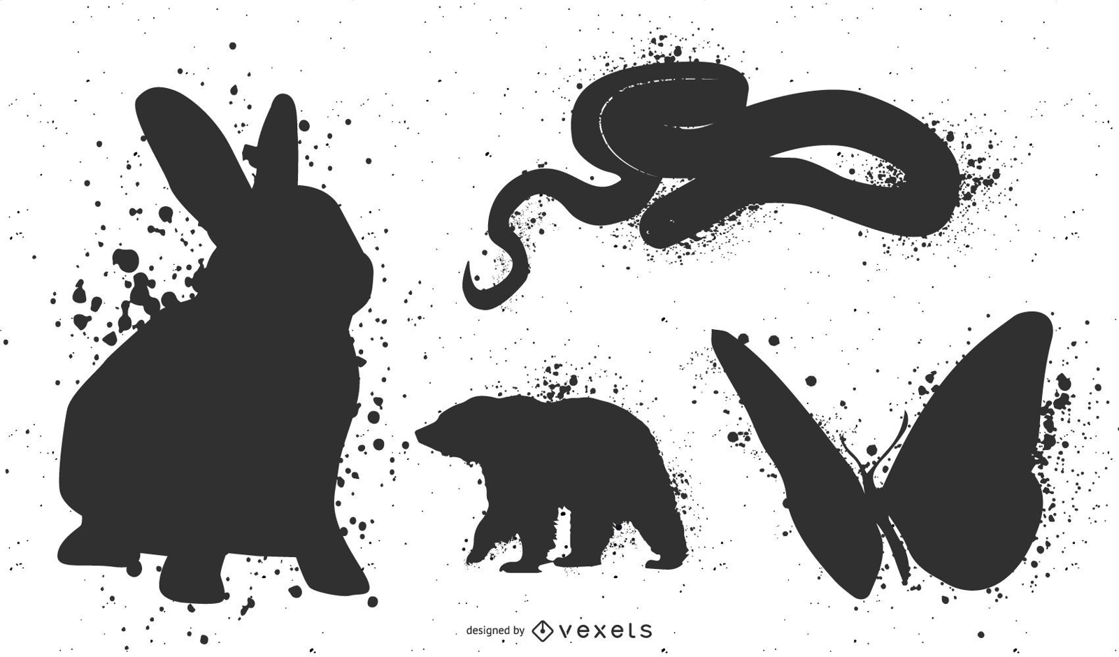 Ink animals silhouette set