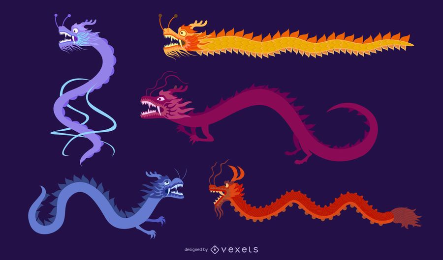 Chinese Classical Dragon Vector Of The Five Chinese Classical Dragon Vector Of The Five