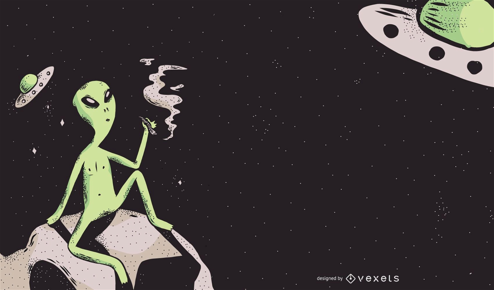 Alien smoking in space illustration