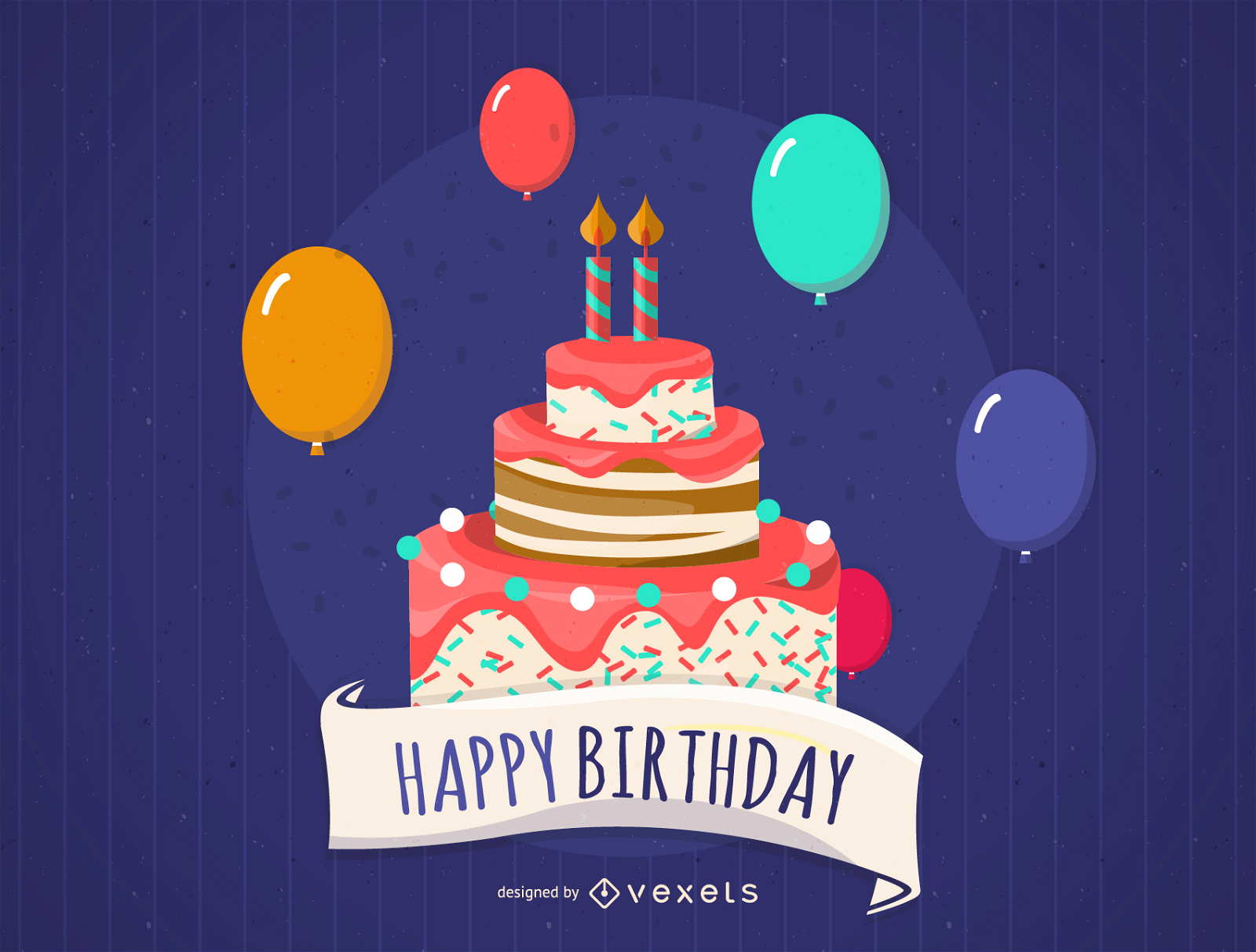 Alles Gute zum Geburtstag mit Luftballons und Kuchen