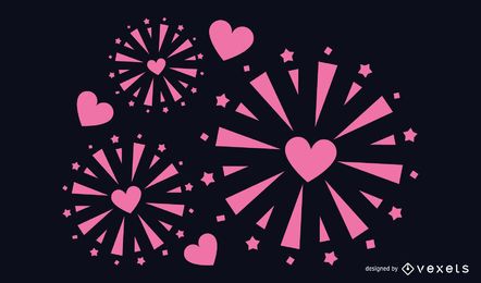 Diseño de fuegos artificiales en forma de corazón