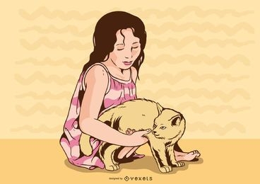 Menina com desenho de ilustração de gato