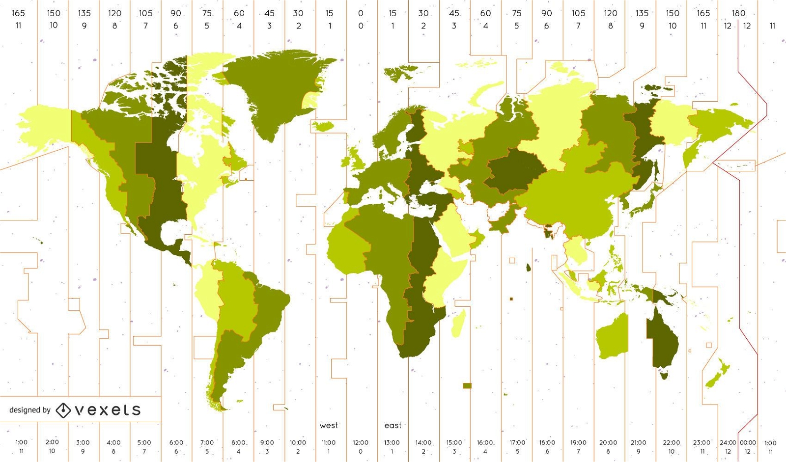 World Time Zone Map Identifies The Vector