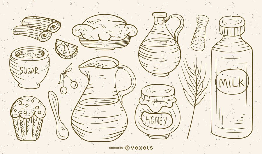Hand drawn food and ingredients set Hand drawn food and ingredients set