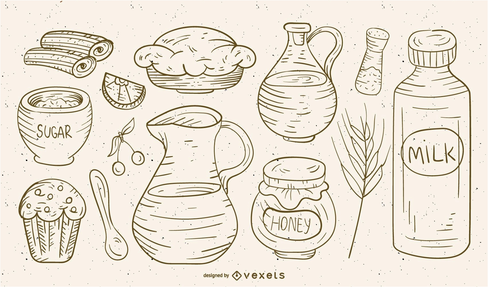 Hand drawn food and ingredients set