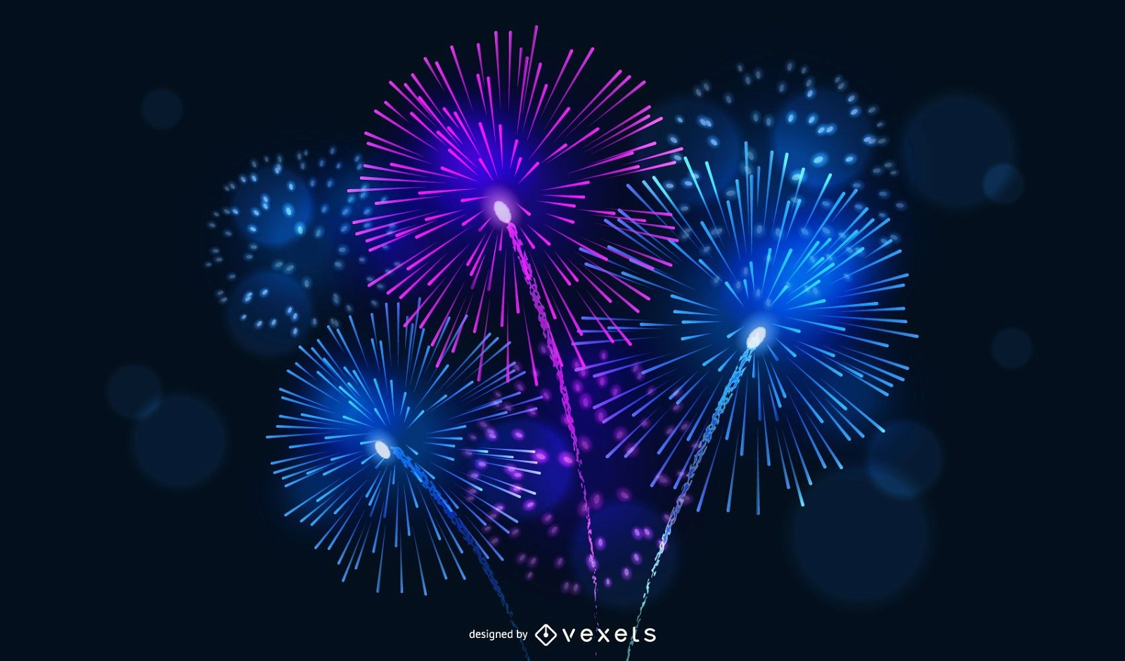 4 Bright Fireworks Fireworks Vector