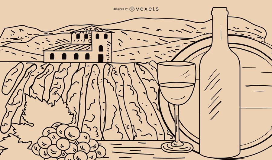 Vinho de desenho de linha vetorial Vinho de desenho de linha vetorial