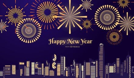 fireworks new year night illustration