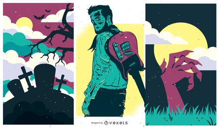 Zombie scenes illustration design Zombie scenes illustration design