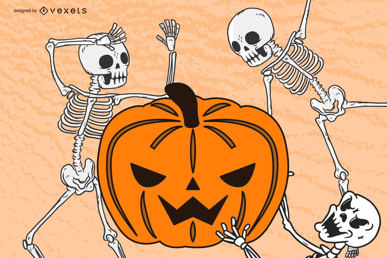 Pumpkin and skeletons illustration