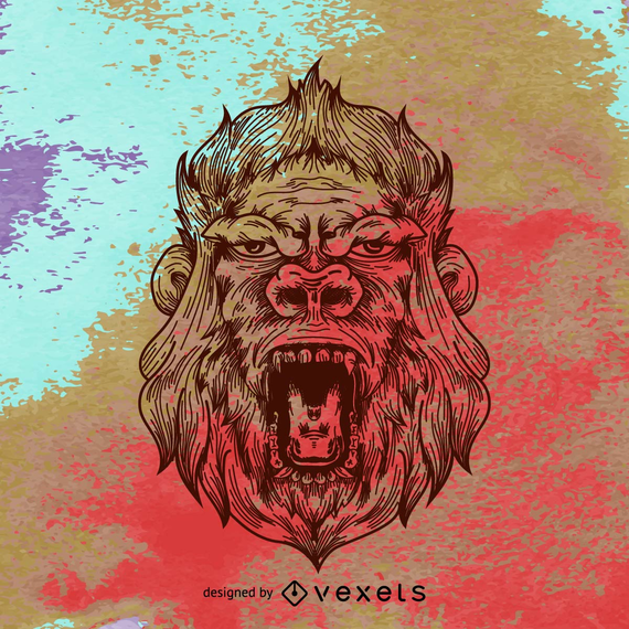 Gorilla illustration over grunge background Gorilla illustration over grunge background