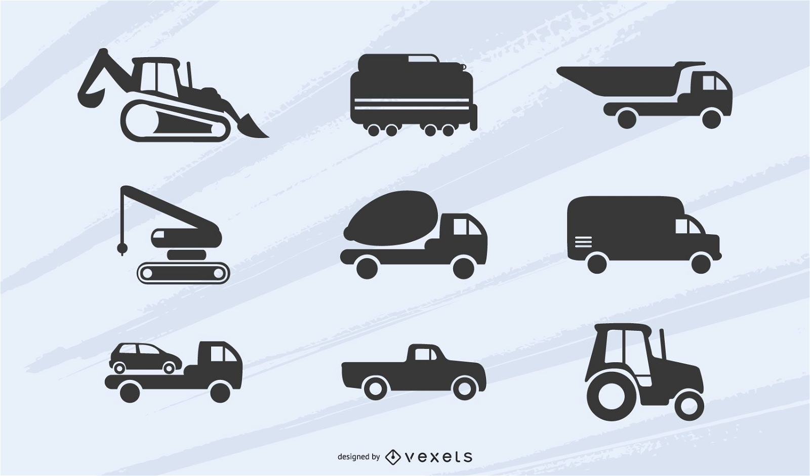Siluetas de vehículos de construcción y transporte