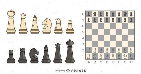 Conjunto de ilustración de piezas de ajedrez