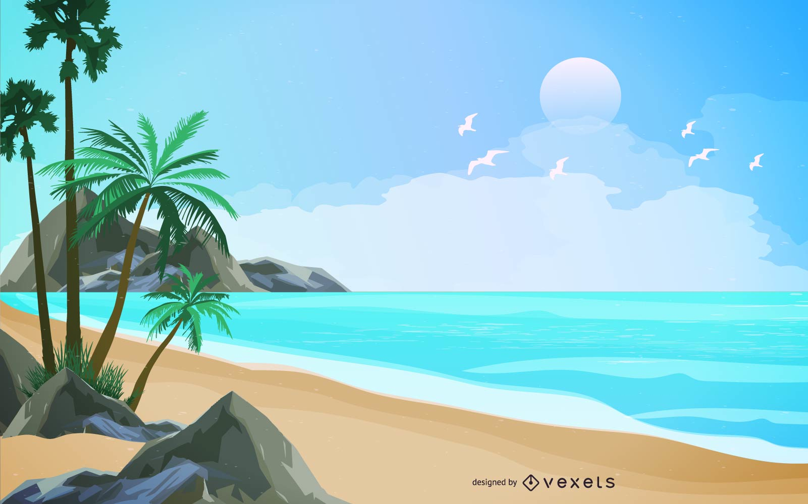 Download Tropical Beach Landscape Design - Vector Download