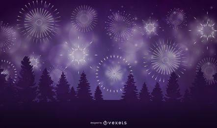 Diseño de ilustración de bosque de fuegos artificiales