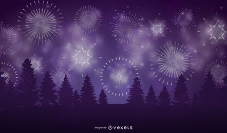 Fireworks forest illustration design