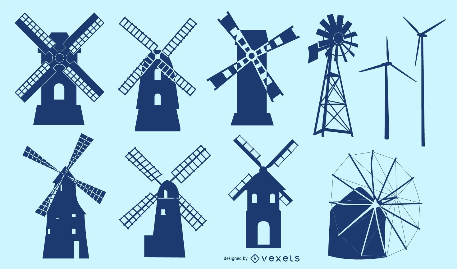 Windmill Building Silhouette Set