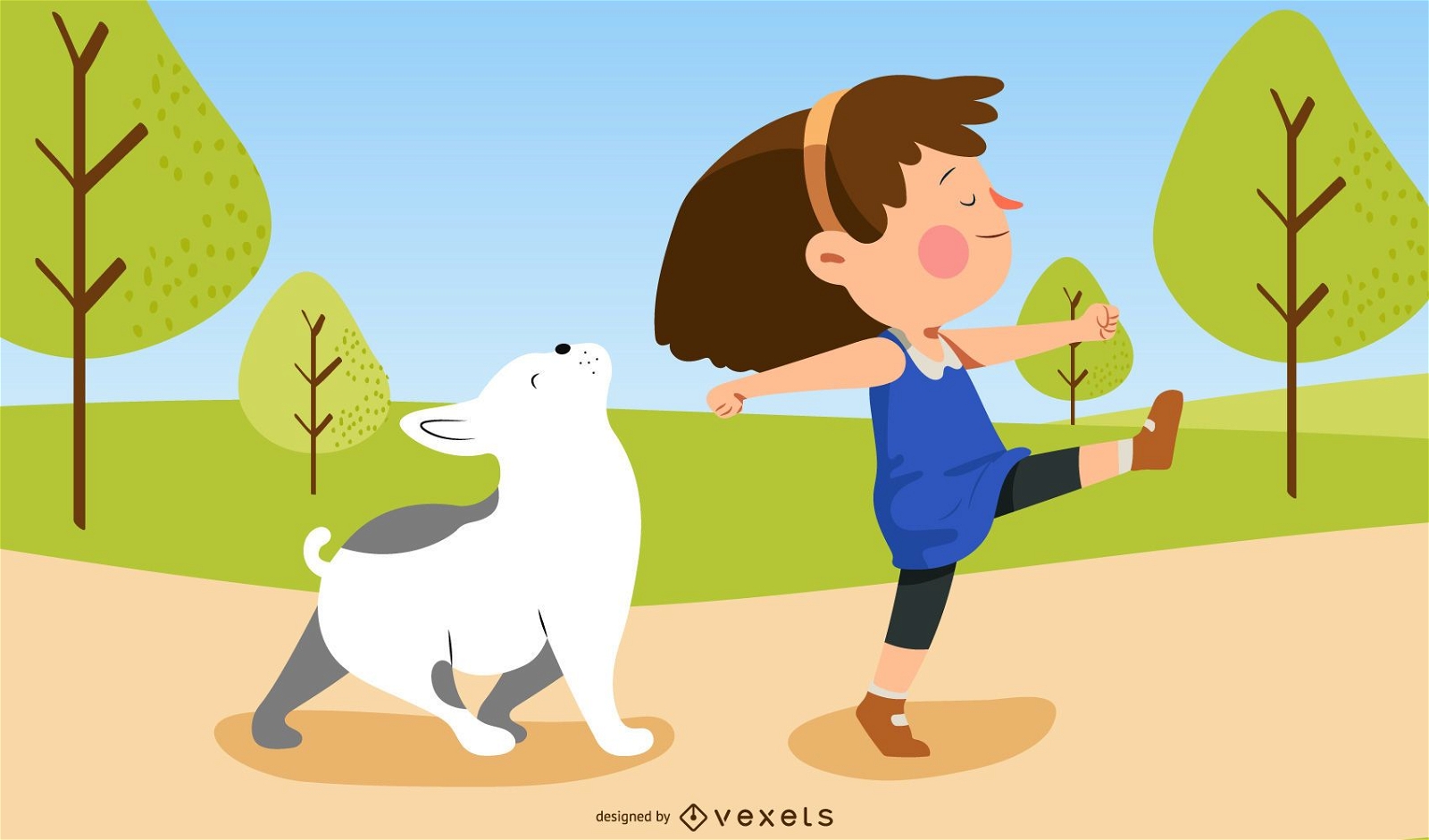 girl and dog park illustration