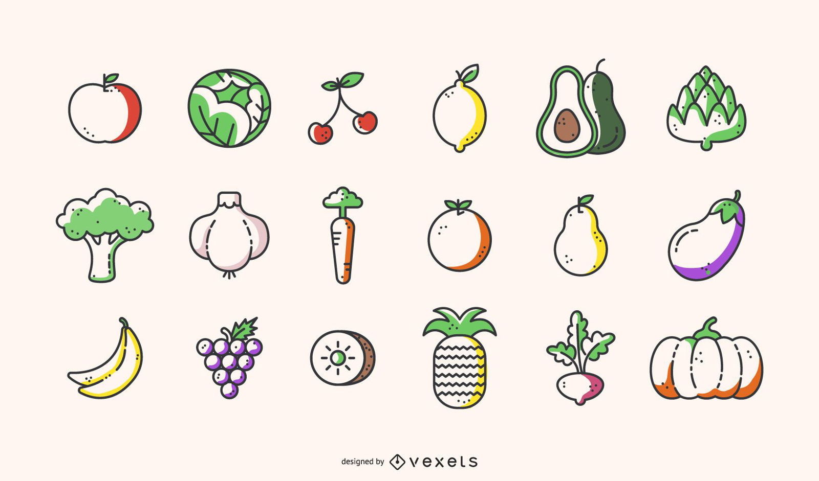 Colección de iconos de frutas y verduras
