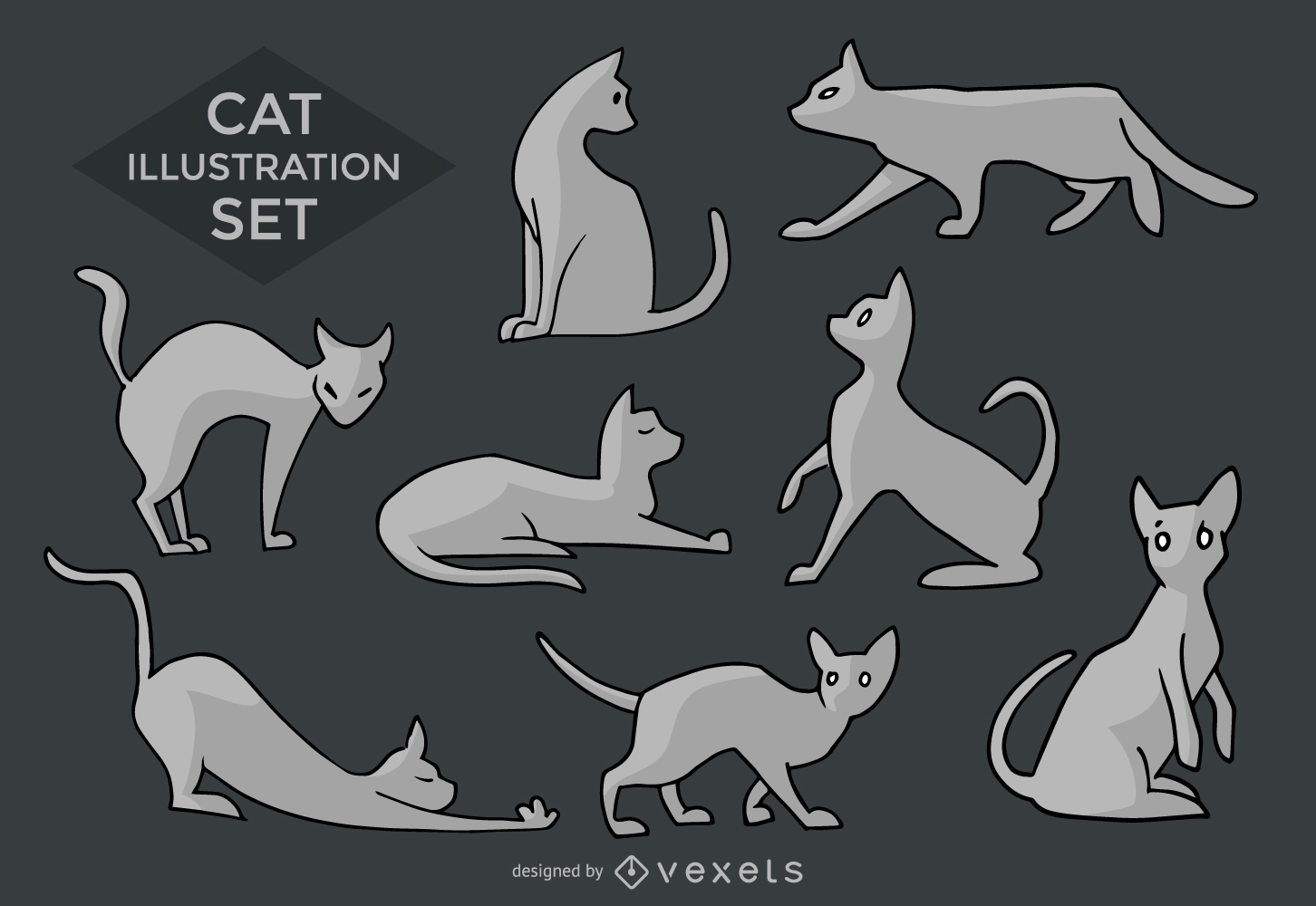 Katzensilhouetten und Illustrationen