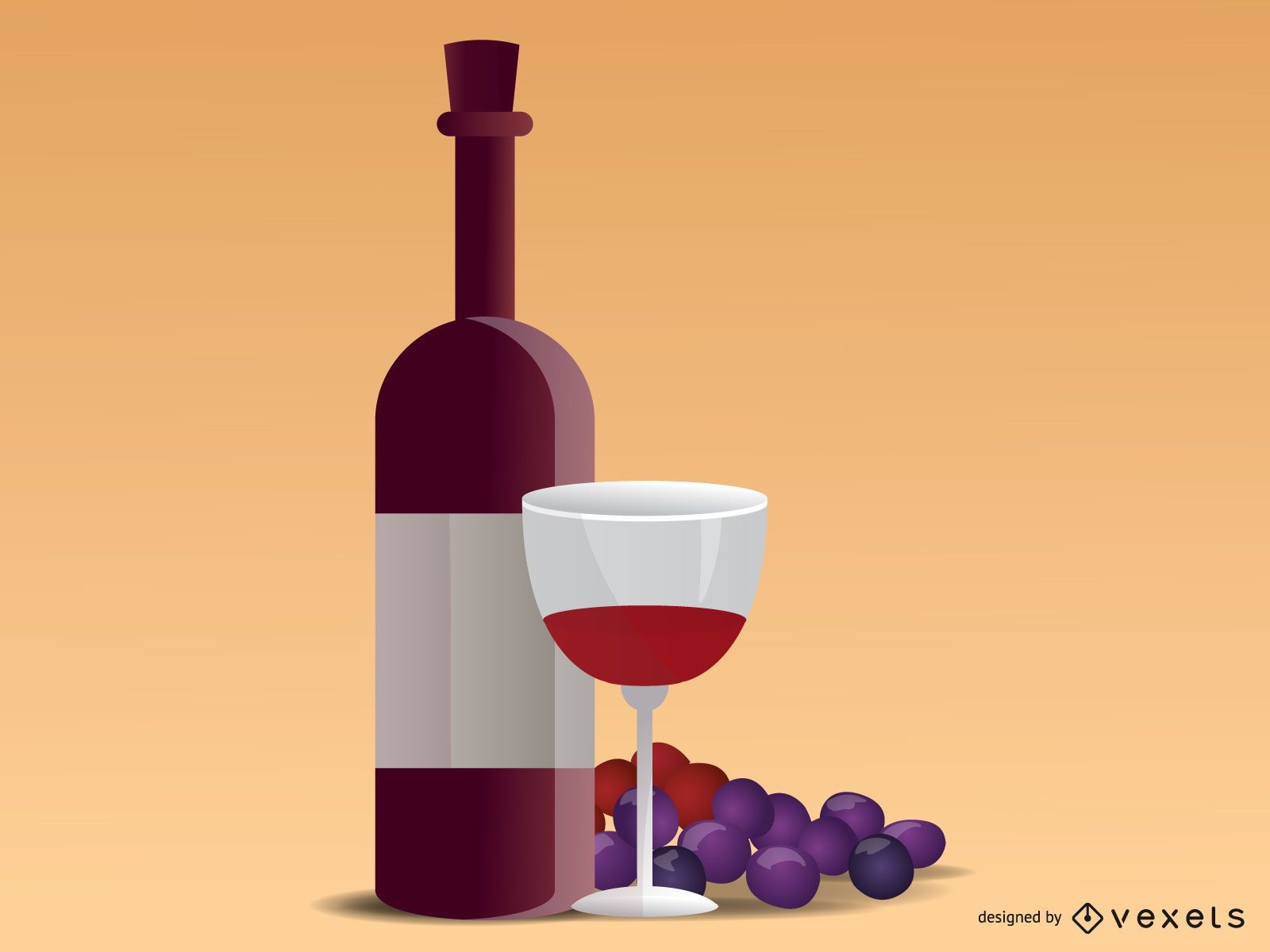 Ilustração realista de uvas e vinho