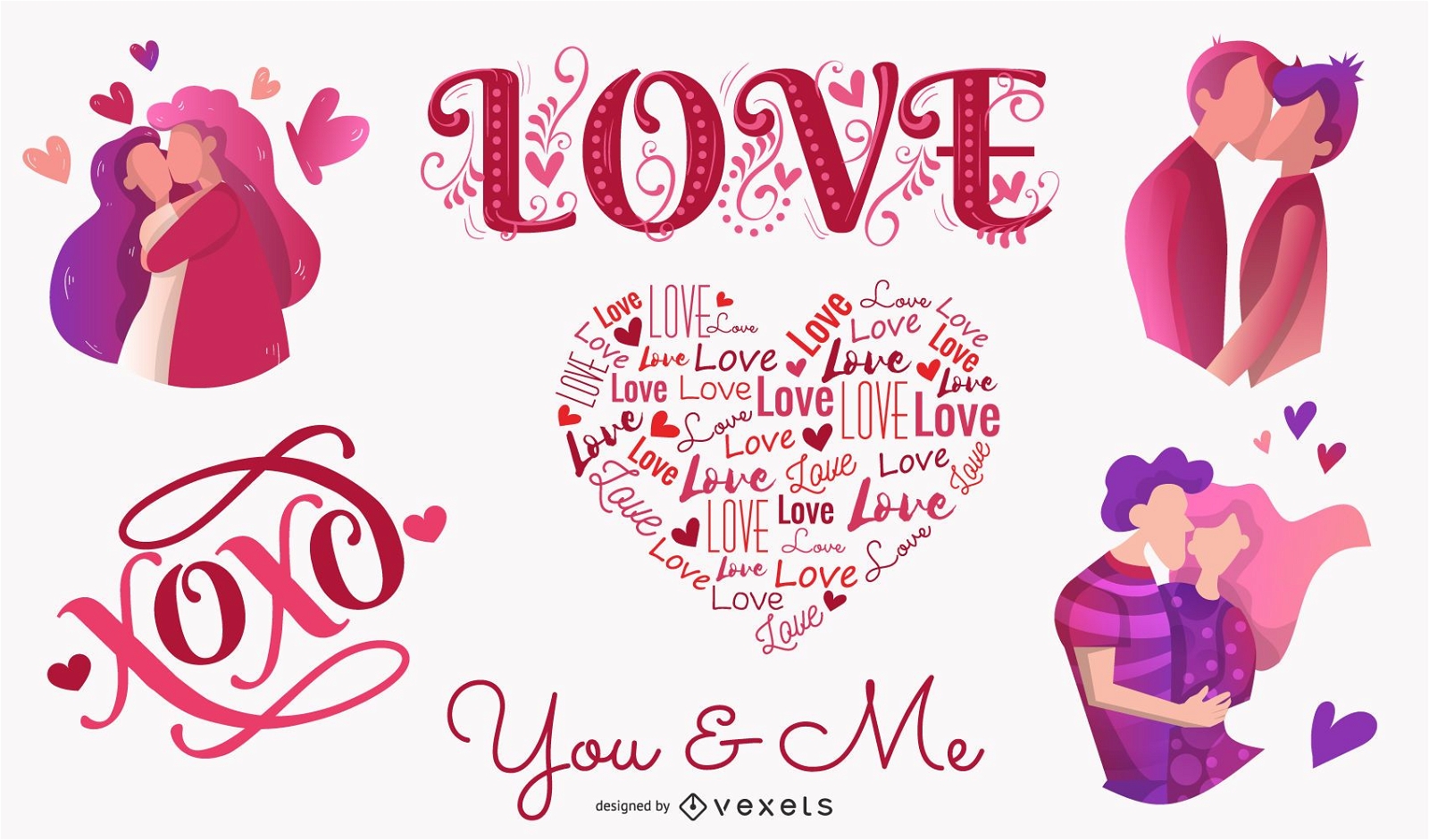 Valentines love illustration set 