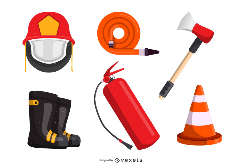 Firefighters And Fire Equipment Vector Firefighters And Fire Equipment Vector