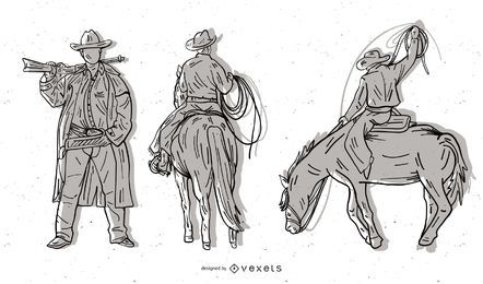 Black And White Cowboy Series A Vector Drawing