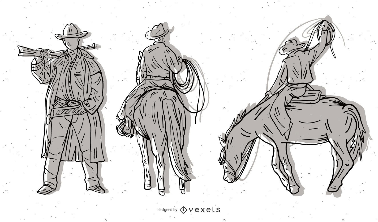 Dibujo vectorial de la serie A de vaquero blanco y negro