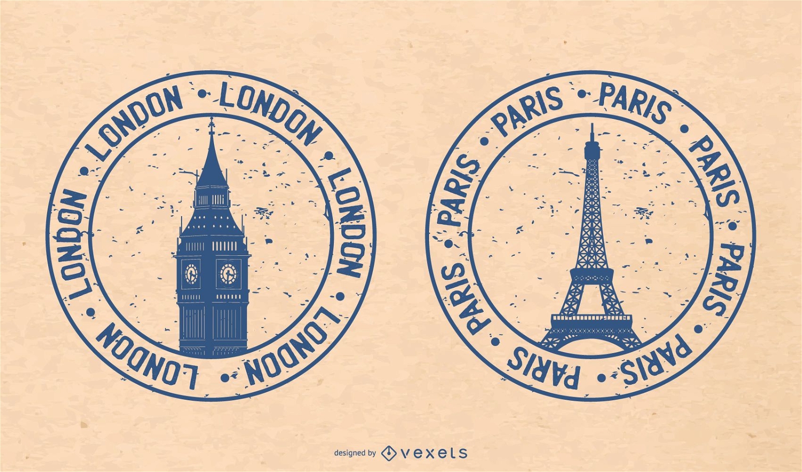 London und Paris Grunge Abzeichen Set