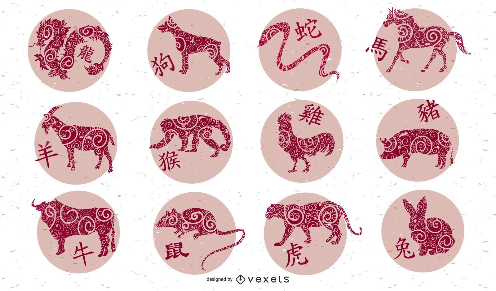 Vektor der neun chinesischen traditionellen Papercut-Tiere