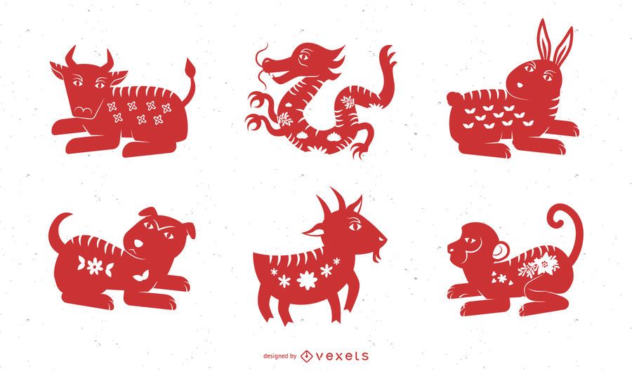 Vector tradicional chinesa de dez animais Papercut Vector tradicional chinesa de dez animais Papercut