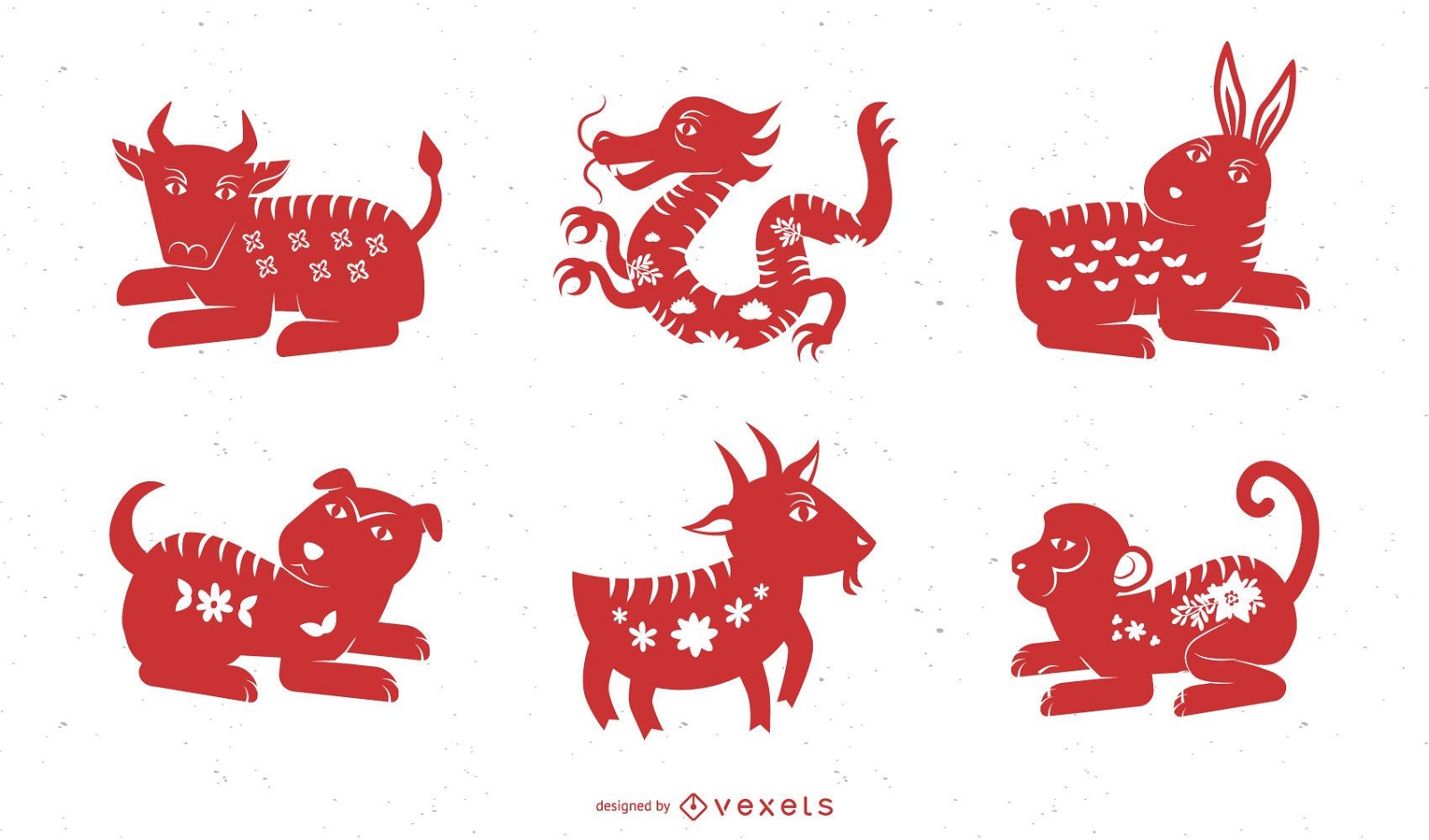 Vector tradicional chino de diez animales Papercut