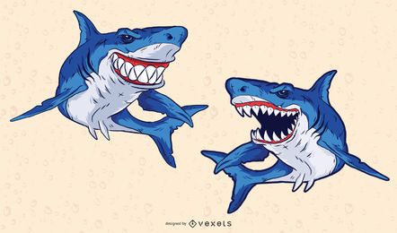 Ilustrações de tubarão de vetor livre Ilustrações de tubarão de vetor livre