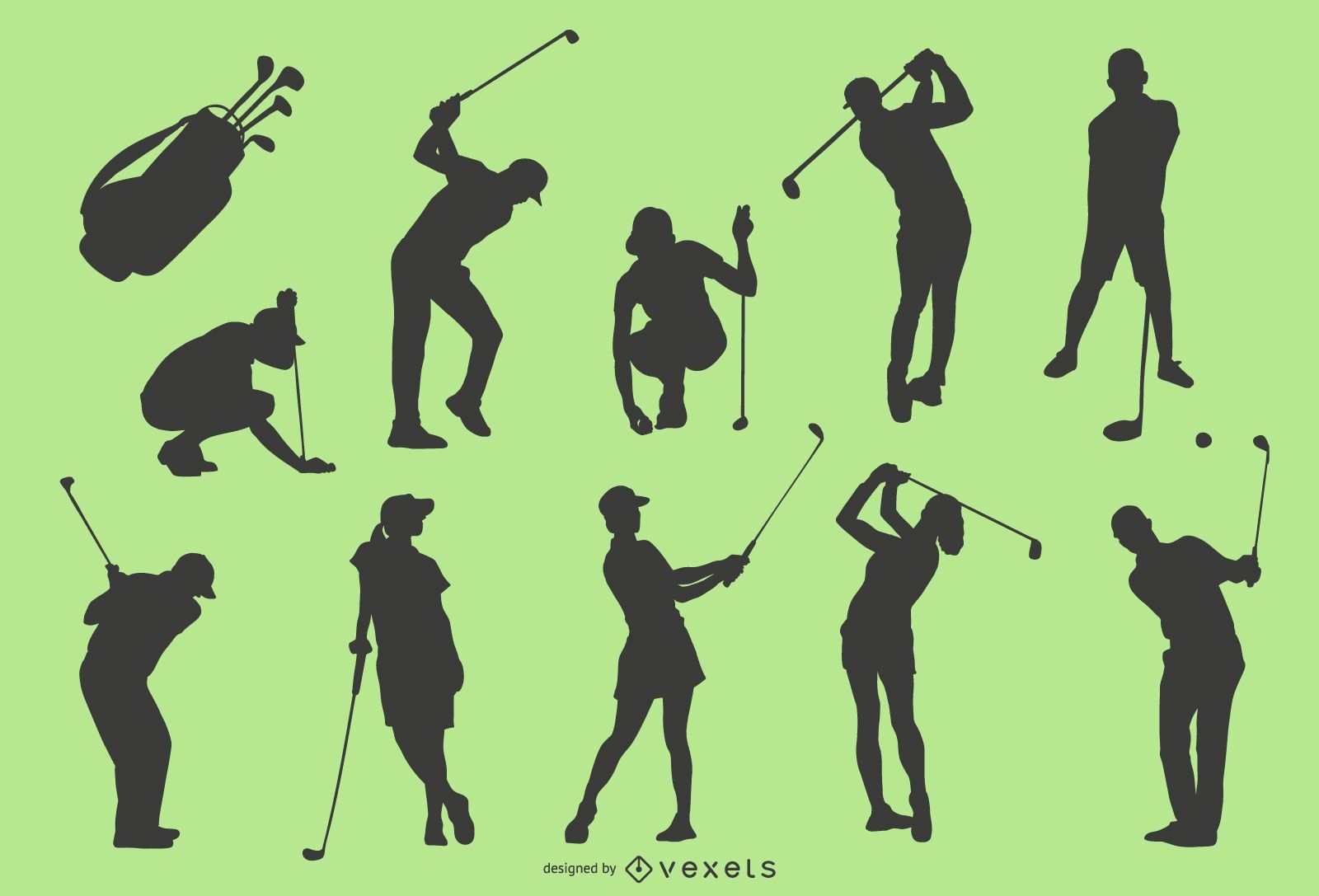 Conjunto de silueta de jugador de golf