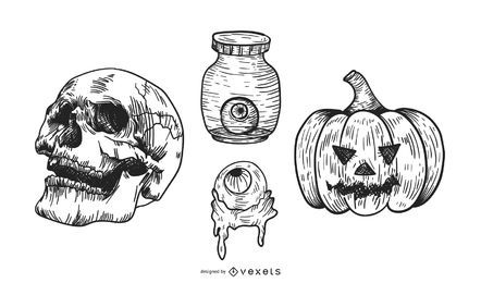 Black and white halloween set