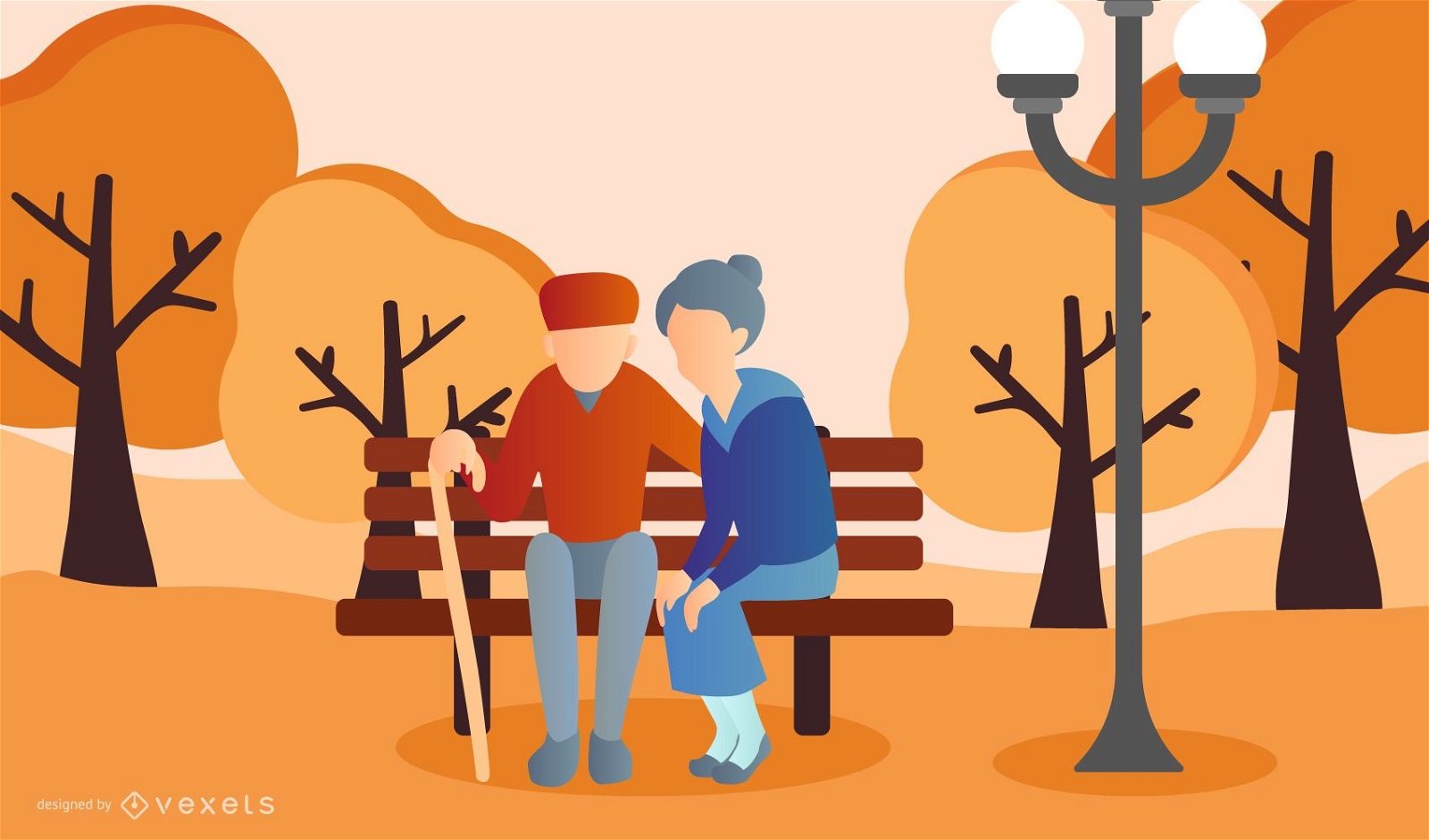 diseño de ilustración de parque de pareja de ancianos