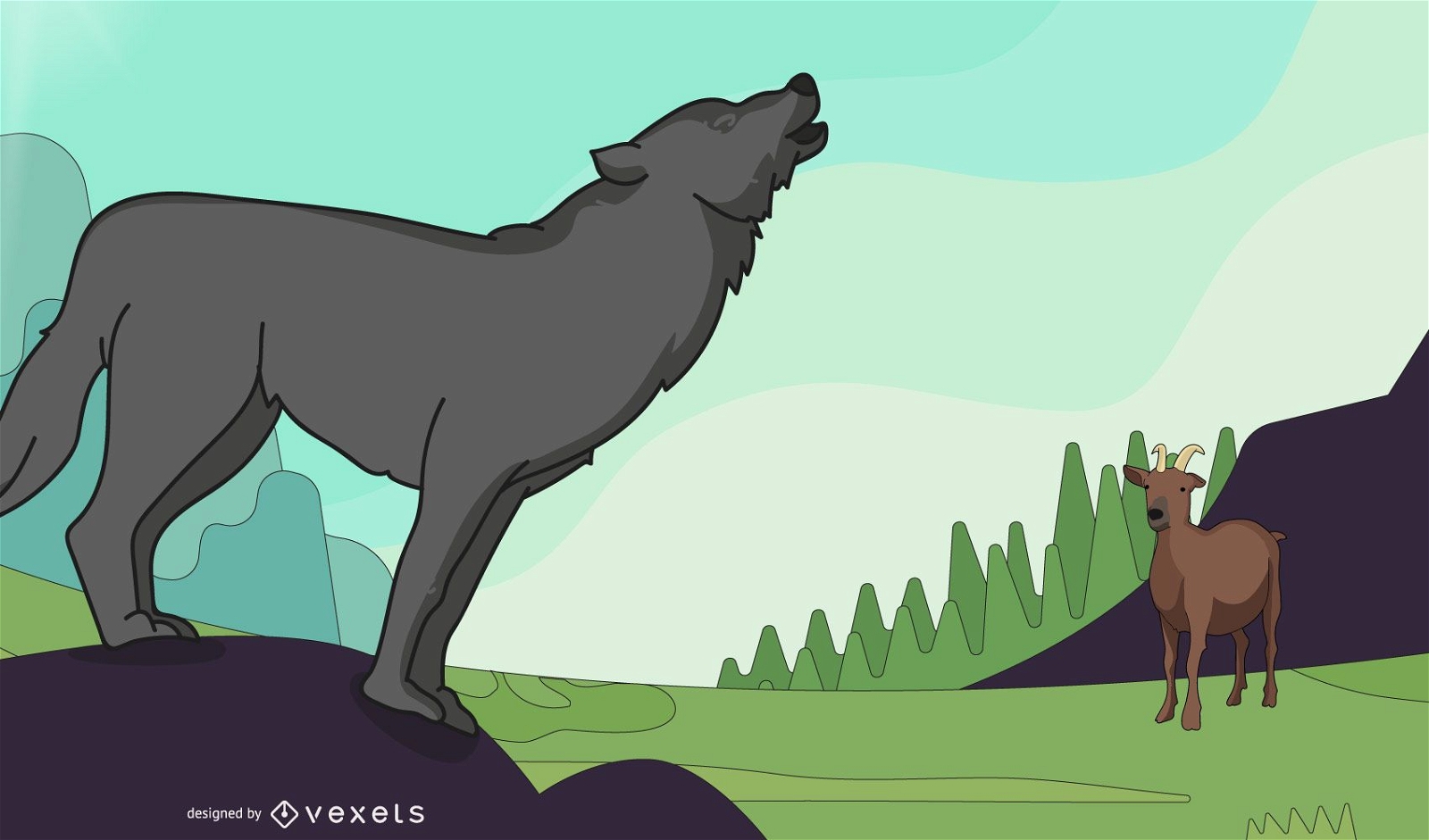 Ziege und großer großer Wolf Vektor Ai Cdr