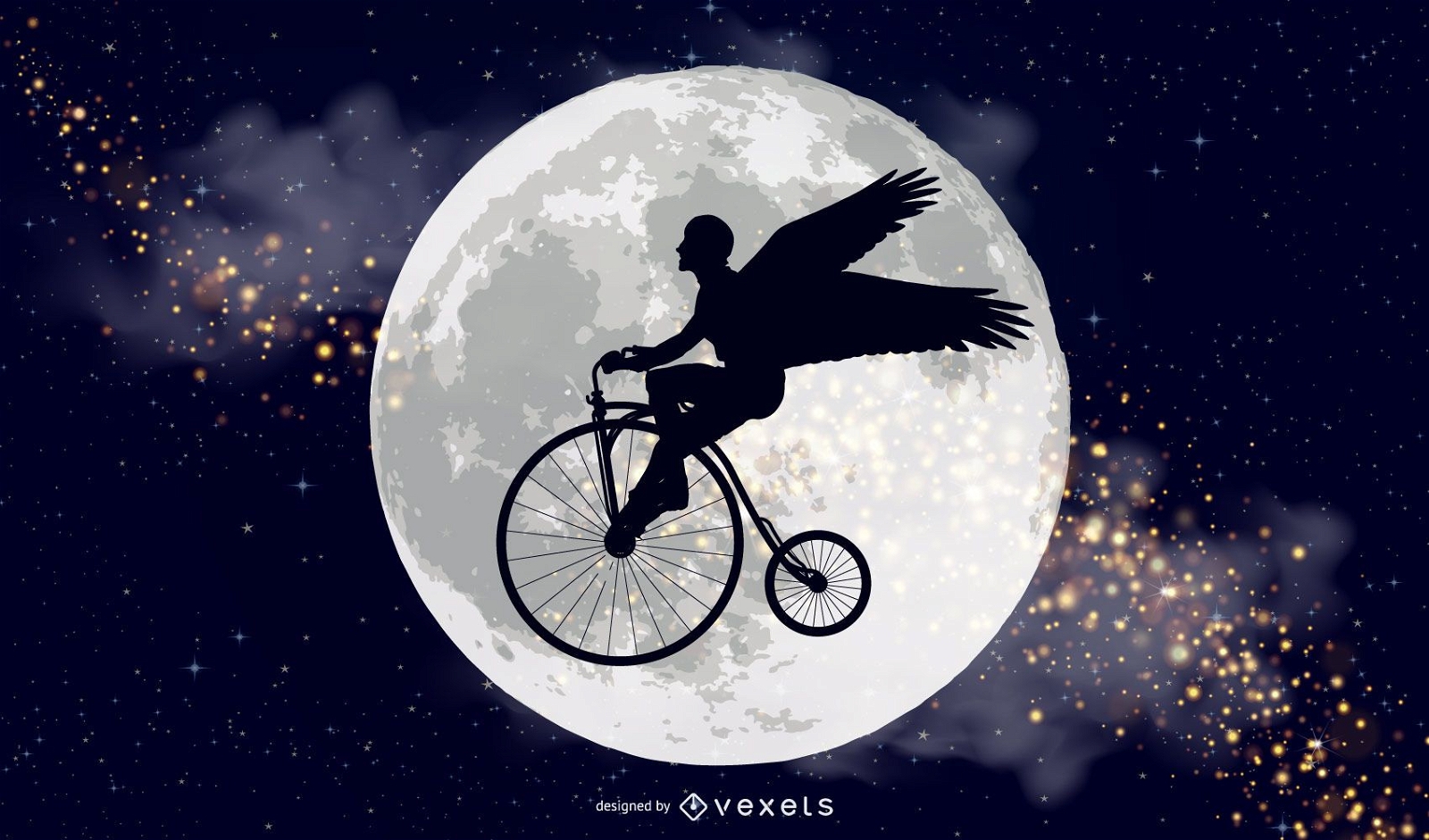Fliegen Sie zum Mond Der kanadische Fahrrad-Marken-Illustrator-Vektor