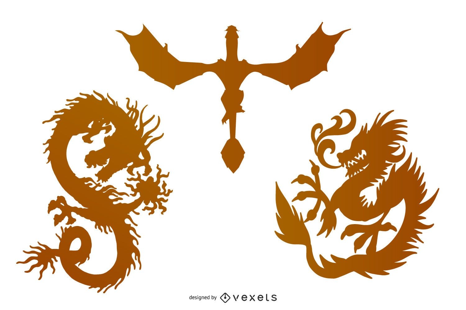 Coleção de ilustração de silhueta de dragão
