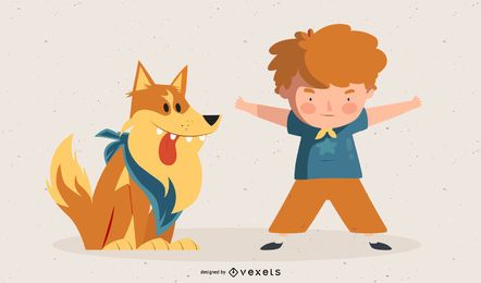 Vector niño travieso y perro