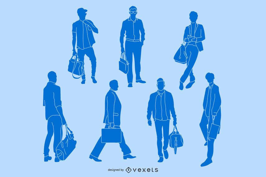 Man with handbag silhouette set Man with handbag silhouette set