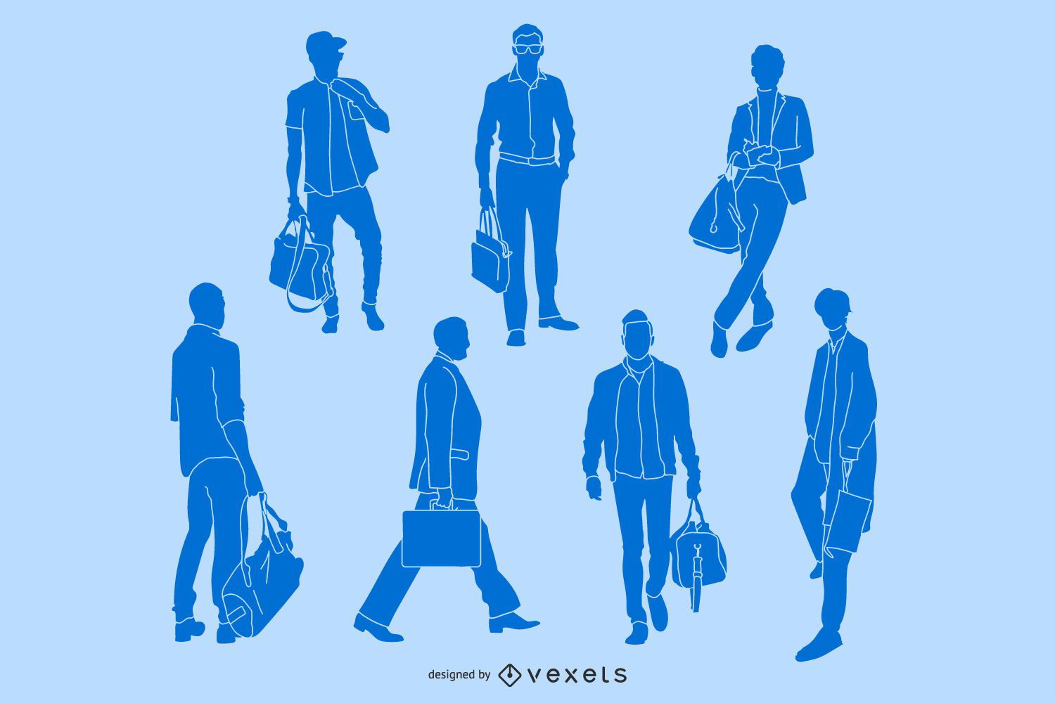 Man with handbag silhouette set
