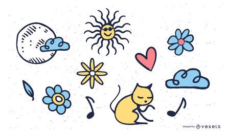 Conjunto de ilustração de doodles fofos
