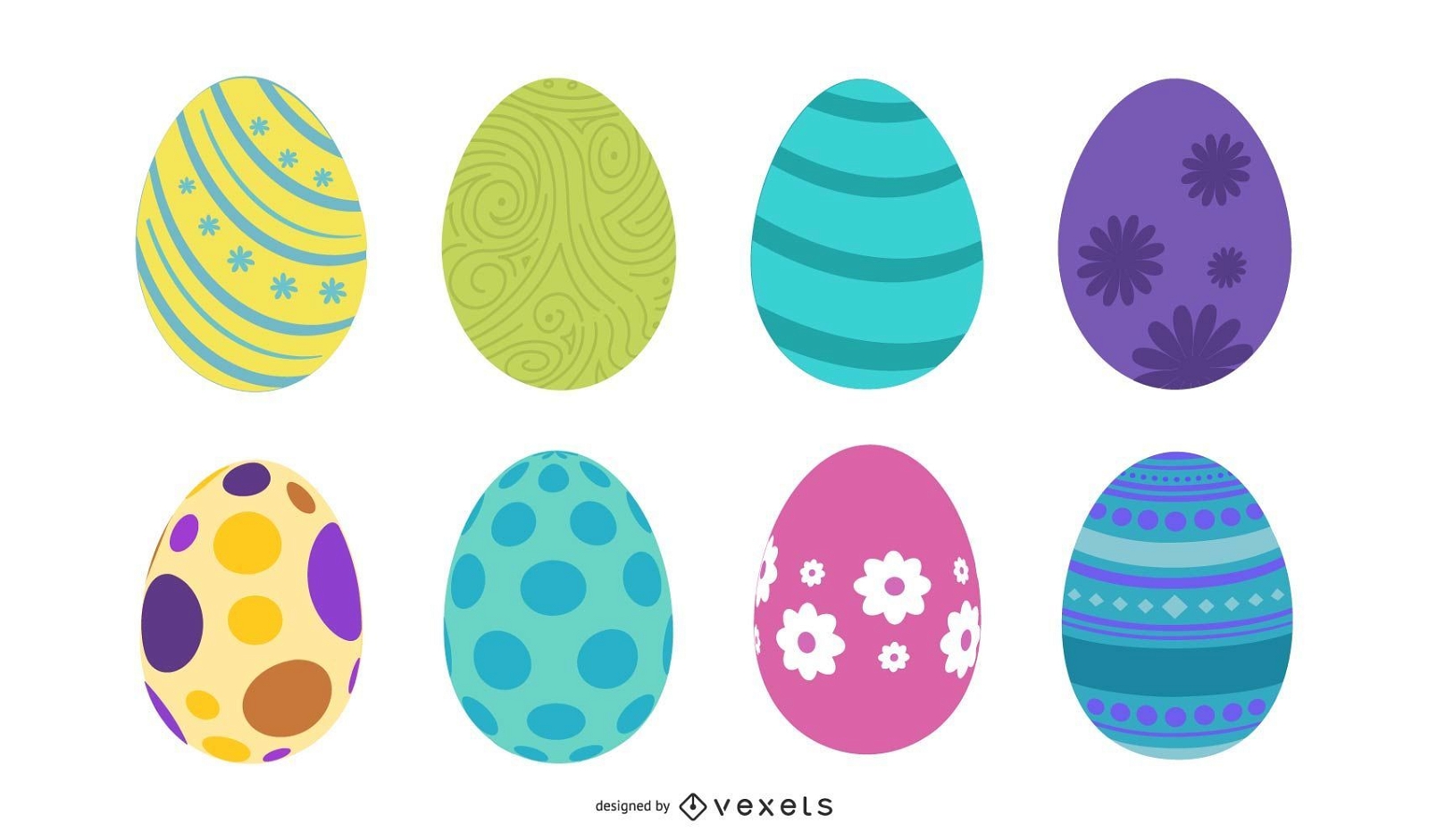 Flat easter eggs illustration set