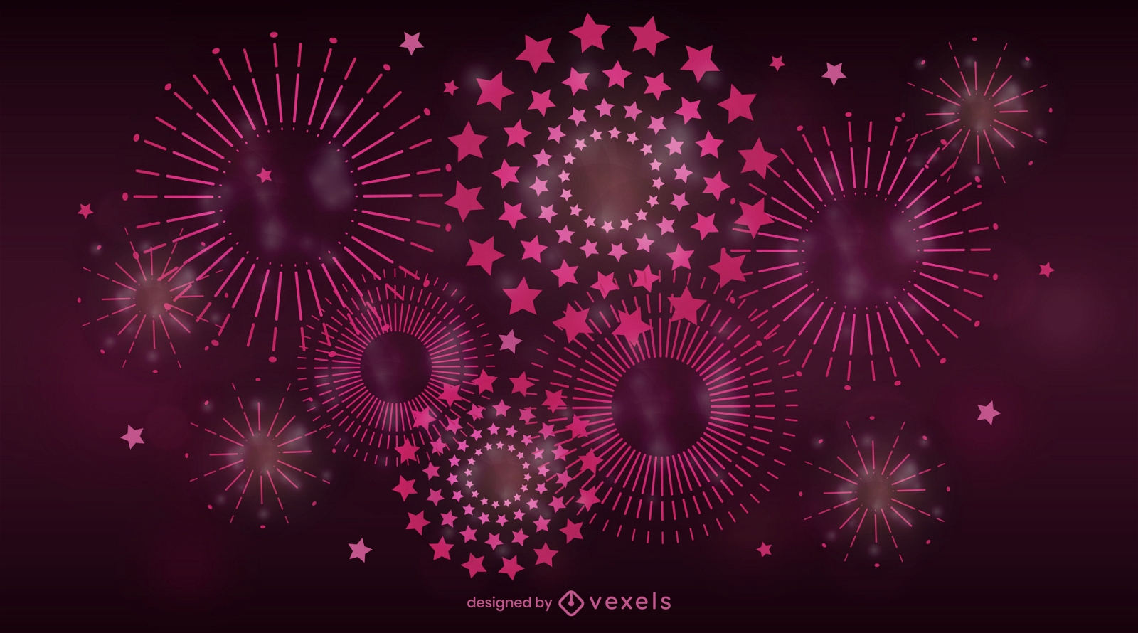 Diseño de ilustración de fuegos artificiales rosas.