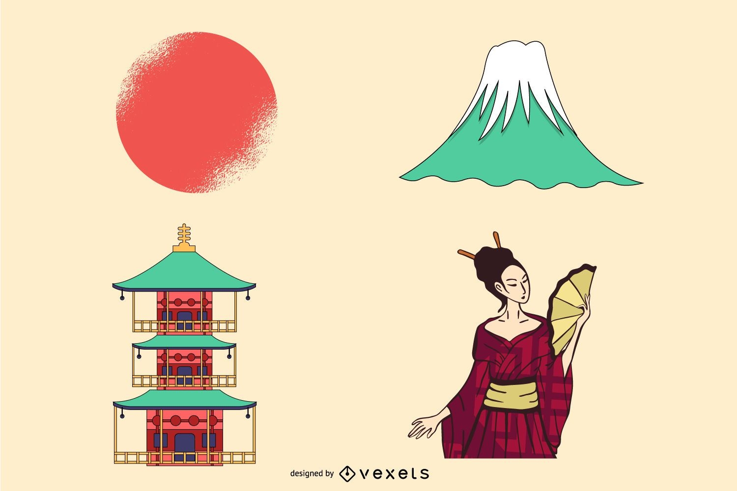 diseño de ilustración de elementos japoneses