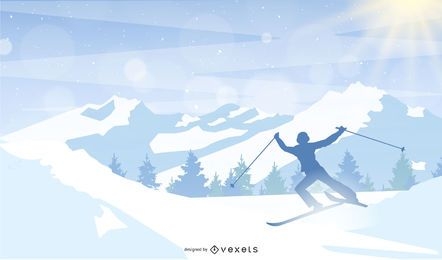 hombre esquiando montaña ilustración