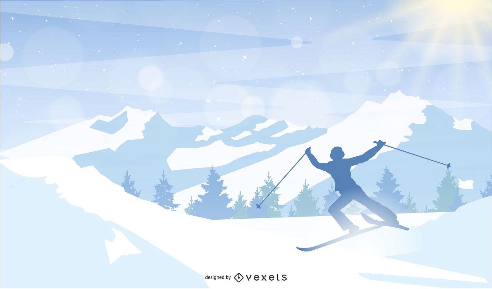 man skiing mountain illustration