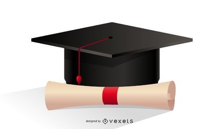 Ilustración de gorro y diploma de graduación